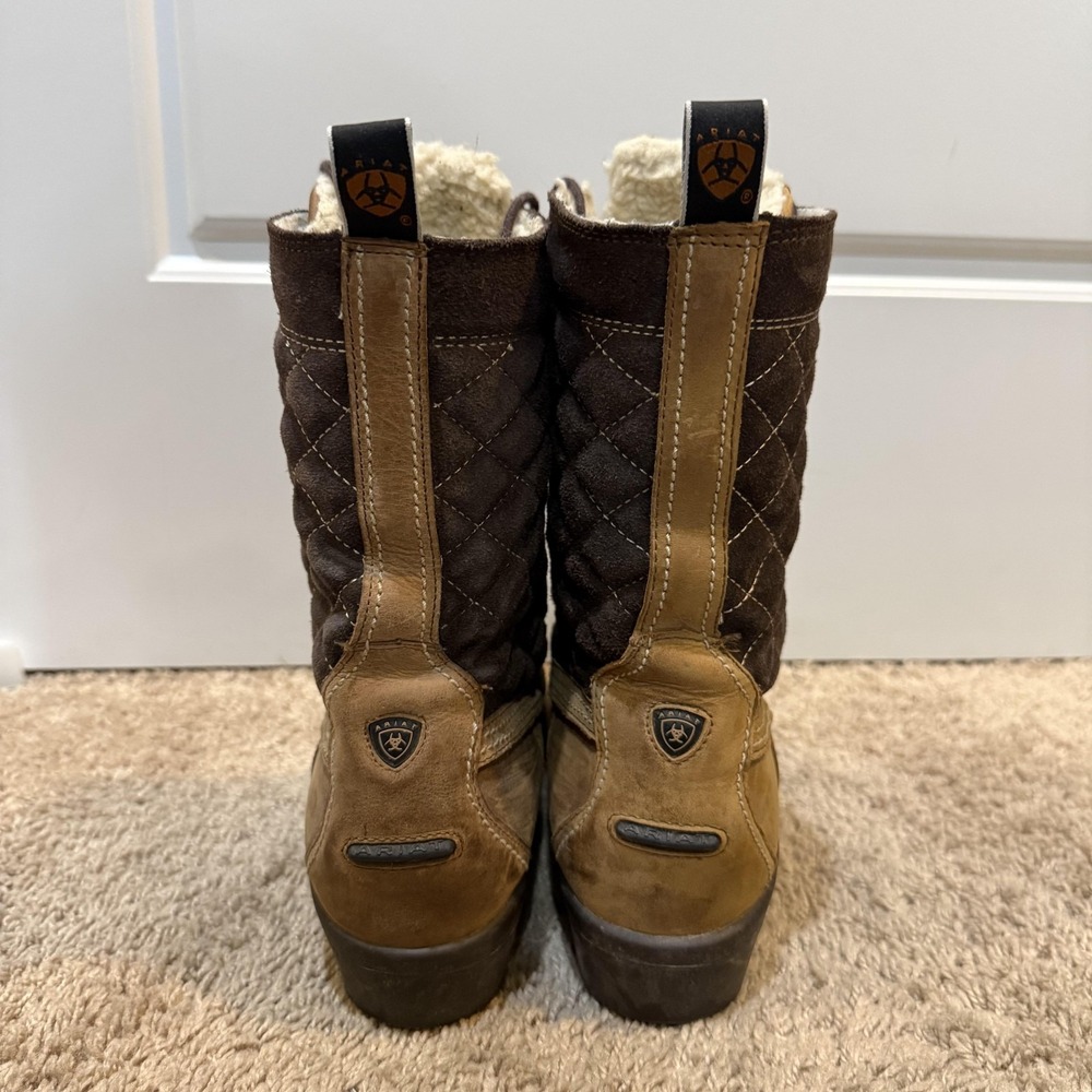 Ariat Snow Boots Womens Size 8B Brown Leather Faux Fur Lined Quilted 10010184 - Picture 4 of 6